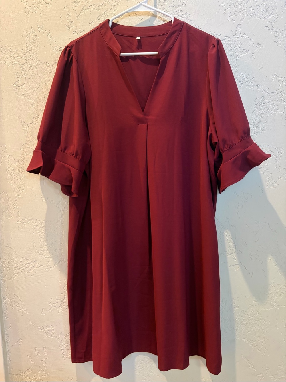 Women’s Midi Dress in Deep Burgundy - Elegant V-Neck Shift